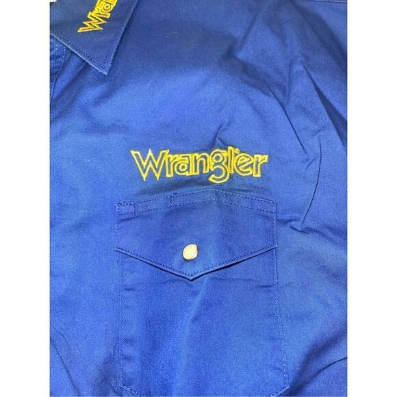 Wrangler Western Shirt   XXL Rodeo‎ Cowboy Blue w/ Yellow Embroidery A9 - Picture 2 of 6